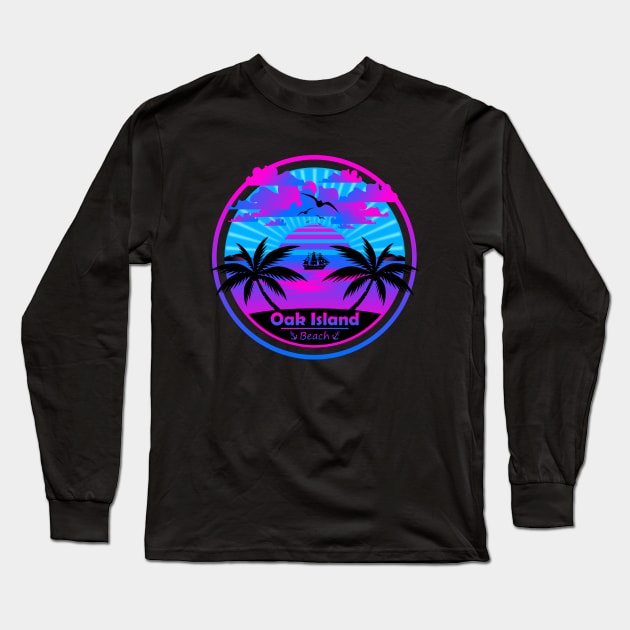 Oak Island Beach, Palm Trees Sunset, North Carolina Summer Long Sleeve T-Shirt by Jahmar Anderson